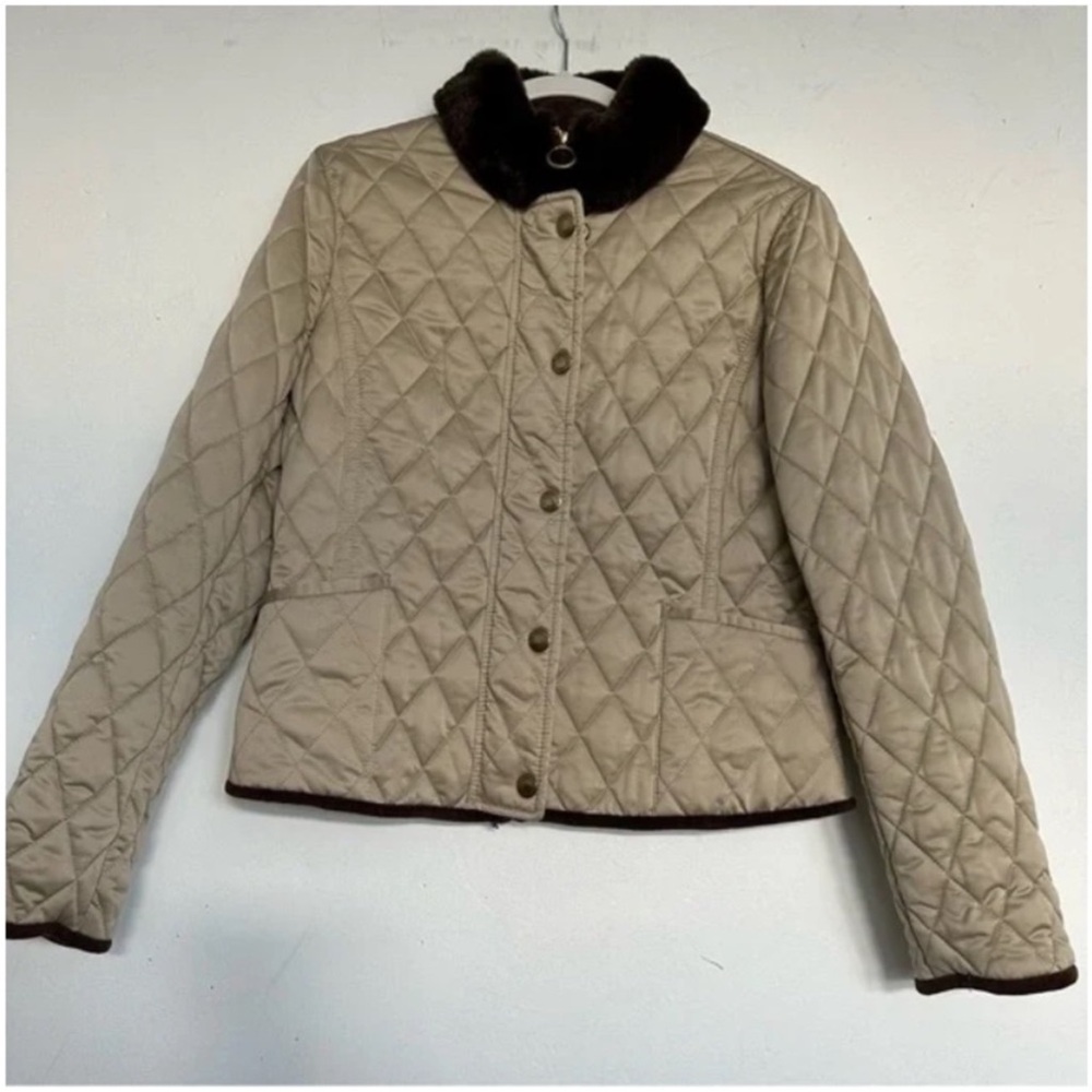 Rare Coach Tan Quilted Puffer Jacket W/ Rabbit Fur Collar & Brown Velvet Trim!!!